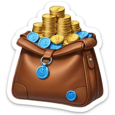 leather bag on top of blue coins stack sticker