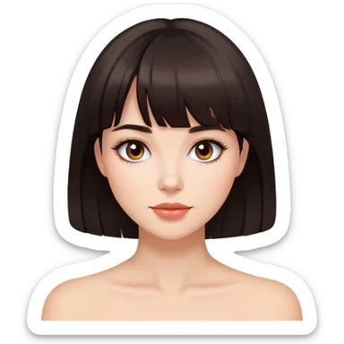 Beautiful woman with dark brown bangs, minimal makeup, charming expression sticker