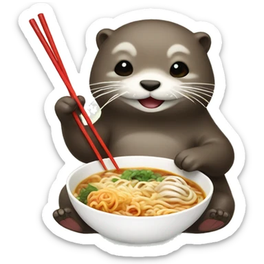 Happy Otter eating Ramen with chopsticks sticker
