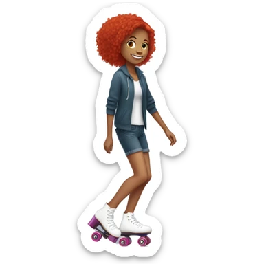 girl with red hair roller skating sticker