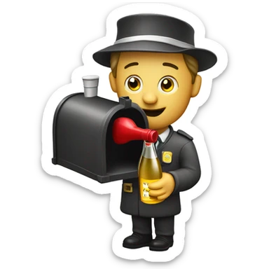 Drunk Postman drinking from wine decanter by mailbox  sticker