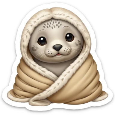 Disney-style cute harbor seal pup in blanket sticker