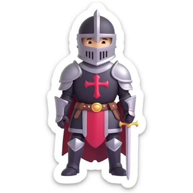 a knight in black armour, 3D style, shiny metal sticker