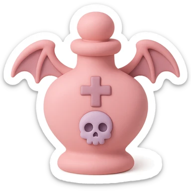 Create another pink goth potion bottle in mochi style, with a different bottle shape and new gothic details. Keep the soft and cute gothic look, no background. sticker