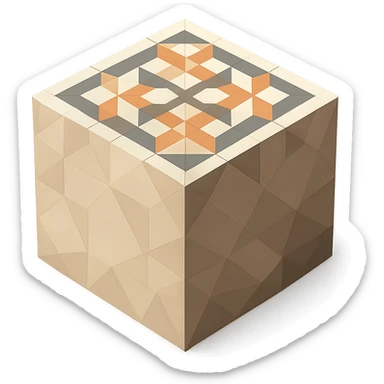 low-poly 3D cube with a geometric tile pattern interior sticker