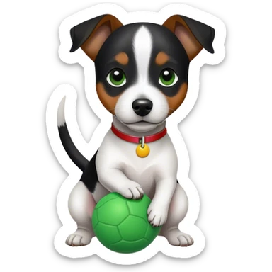 black and white jack Russell holding a green ball   sticker