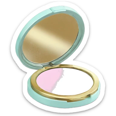 A round, elegant opened compact mirror with a shiny pastel or gold exterior. sticker