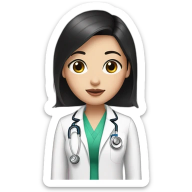 doctor, black hair, girl, white skin, straight hair, freckles, green-brown eyes, pink lips sticker