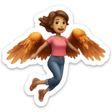 a girl flying with two bbq chicken wings on her back sticker