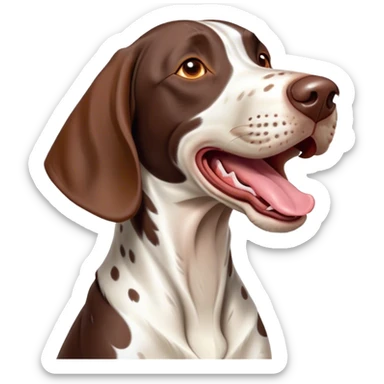 Cinematic Comical German Pointer Dog Portrait Emoji, Head tilted dramatically while yawning exaggeratedly, sleek brown and white coat with subtle spots, Simplified yet hilariously adorable features, highly detailed, glowing with an almost sarcastic glow, high shine, a mix of lazy and disinterested, stylized with a touch of playful whimsy, bright and alert but with a hilariously bored expression, soft glowing outline, capturing the essence of a mischievous yet overly dramatic dog, so meme-worthy it feels like it could leap off the screen and sarcastically demand attention, perfect for the internet's next viral meme! sticker