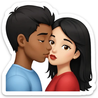 Black haired brown skinned boy kissing a black haired light skinned girl sticker