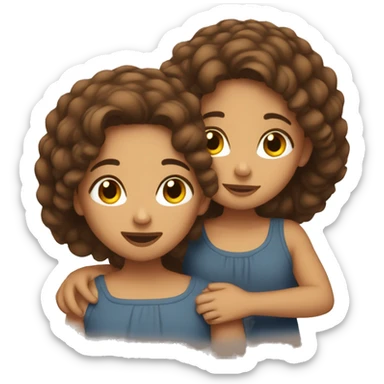 Two sisters cuddling with brown hair  sticker