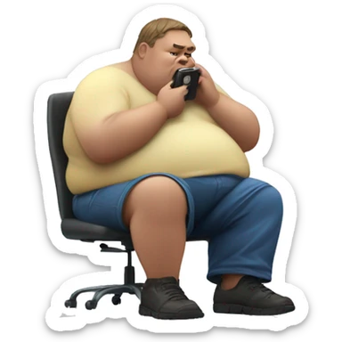 Extremely obese man sitting at computer chair watching videos sticker