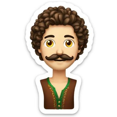 Homme cheuveux boucle+ moustache mexicaine fine  sticker