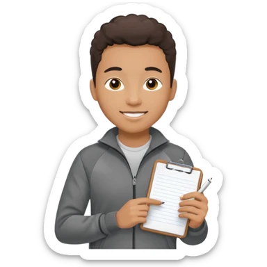 A young coach with a notepad, encouraging players with a confident smile. sticker