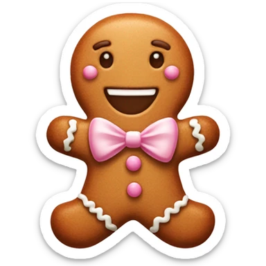 Gingerbread man with a light pink  bow who is smiling sticker