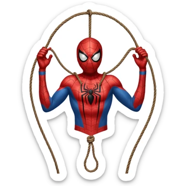 spiderman hanging himself with a noose made of webs sticker