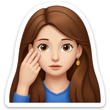 girl with long hair pulling on her earlobe sticker