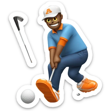 A orange golfer hitting a football with his putter  sticker