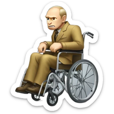 furious vladimir putin monke golden wheelchair holding a suitcase sticker