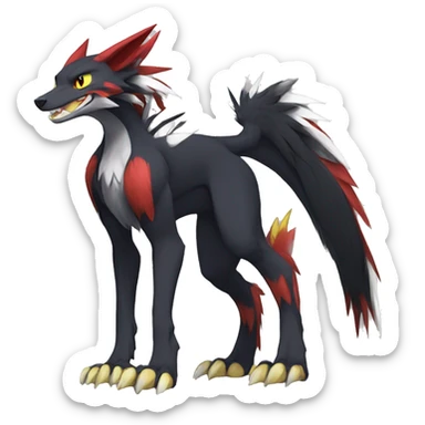 Anthro Cute cool black red white yellow nargacuga-sergal animal hybrid Fakemon full body sticker