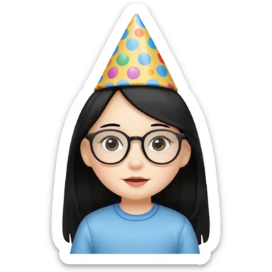 a little girl with long black hair with birthday hat, wearing glasses















 sticker