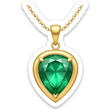 An emerald green necklace with a shiny pendant sticker