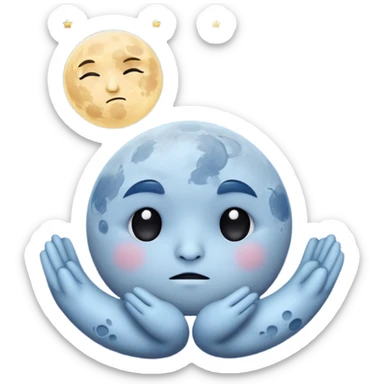 grumpy moon with arms crossed and stars orbiting sticker