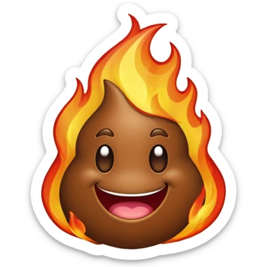 poop emoji with flames, playful and expressive sticker