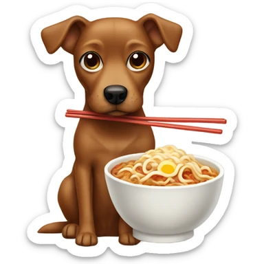 small brown dog eating ramen sticker