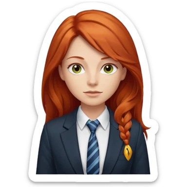 long red haired woman with tie, t-shirt and blazer sticker