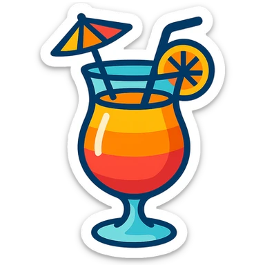 a cocktail with an umbrella, vibrant colors sticker