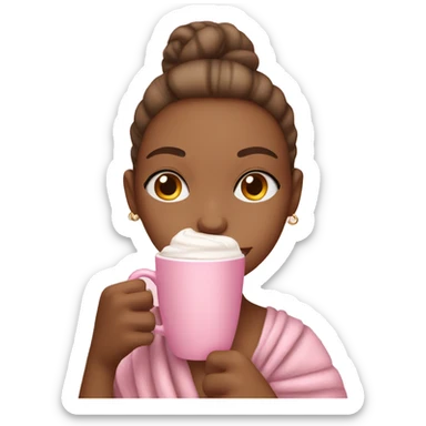 girl with a pastel pink towel sipping on a latte in a pink mug sticker