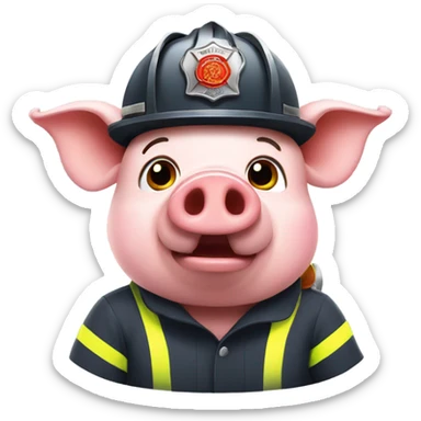 Pig with firefighter helmet  sticker