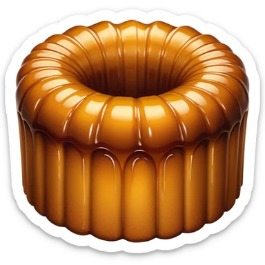 Cinematic rich cannelé, dark caramelized crust with a soft, custard-like interior, glossy finish, warm golden hues, elegant and indulgent. sticker