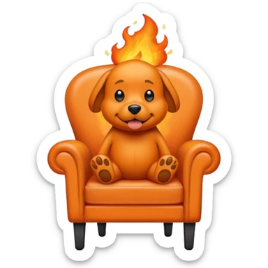 A cartoon orange dog on chair sitting in a house on fire and saying I'm fine sticker