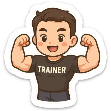 Fitness trainer shows the biceps at full length sticker