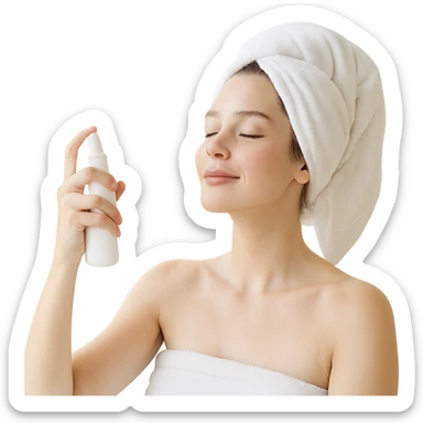 girl misting her face, relaxed, spa-like atmosphere, light and airy, skincare sticker