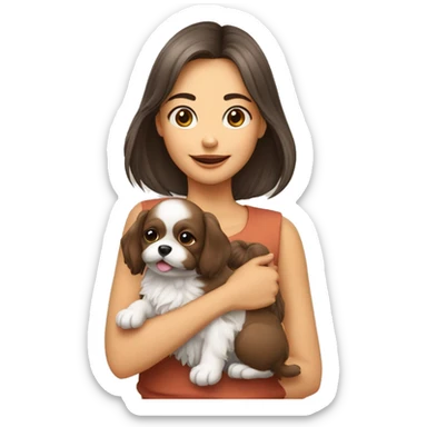 Menina com uma cachorra shitzu de laço cor clara  sticker