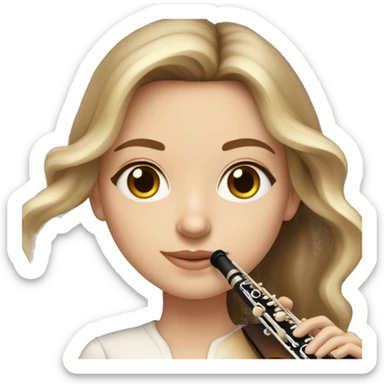 White girl with long voluminous brown hair with blonde highlights balayage who plays the flute sticker