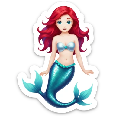 pale mermaid with turquoise tail and red hair sticker