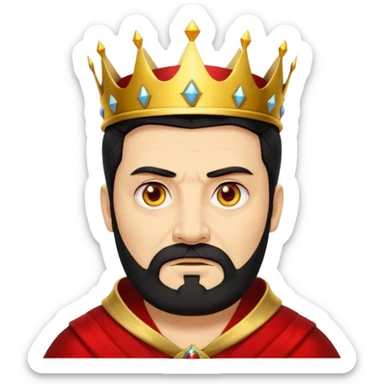 


an old king with yellow skin, red eyes, 60 years old, black hair, black beard, wearing a crown, red robe, fierce face
 sticker