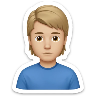 boy with dark blonde hair in a mullet with a neat blue shirt (blouse) sticker