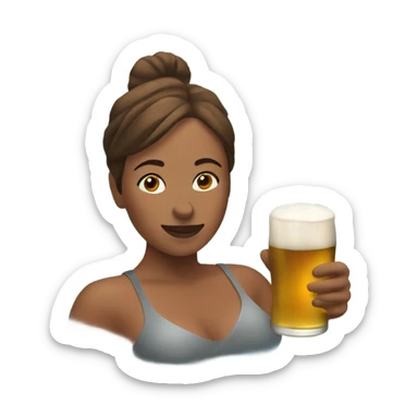 Woman in hot tub with beer sticker