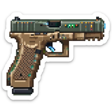 Glock 17 handgun with a switch sticker