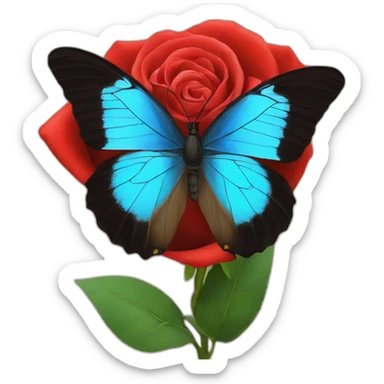 A blue butterfly on a Red rose sticker