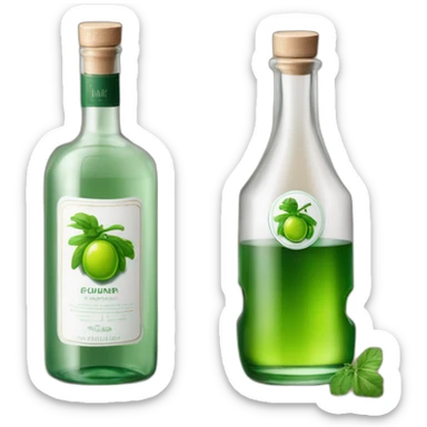 grüner schnaps in länglicher flasche mit einem bergdorf auf dem etikett und dem namen "lauterbacher tropfen" sticker