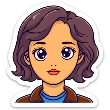 woman face with big eyes, medium skin tone, and dark wavy hair sticker