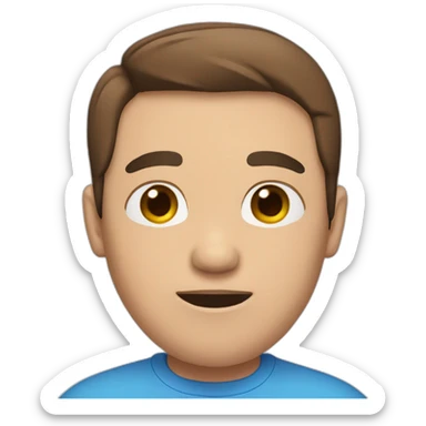 a human with brown hair, a blue shirt with two pink stripes on it black pants and eyes-closed and mouth straight sticker