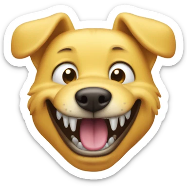 Yellow dog with really bad teeth and a big smile sticker